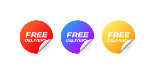 Free delivery sticker. Flat, color, delivery of goods, free delivery. Vector icons
