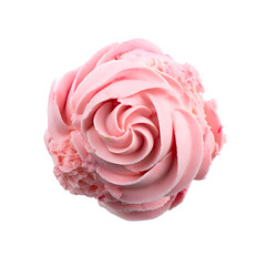 Front view of rose ice cream isolated on a white transparent background 
