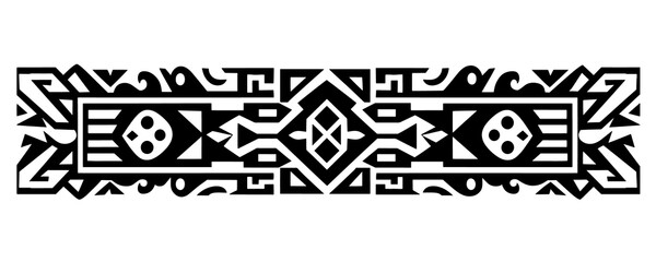 Rectangle black seamless Incan pattern on white background. Aztec, Mayan texture design. 
