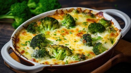 Baked broccoli with cheese and eggs - obrazy, fototapety, plakaty