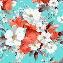 Design background seamless spring wallpaper vintage floral flower pattern art blue nature textile