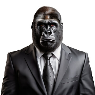 front view of a animal in a gorilla suit isolated on a white transparent background