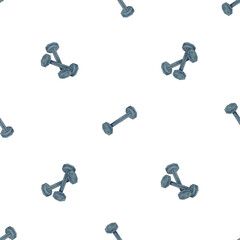 Seamless pattern with dumbbells. Fitness, weight training. Watercolor illustration isolated on a white background. Hand drawn