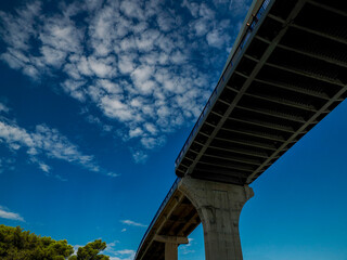 Bridge of Ugljan island in front of Zadar - Archipelago - Islands of the Kornati archipelago panorama landscape of national park in Croatia view from the sea boat