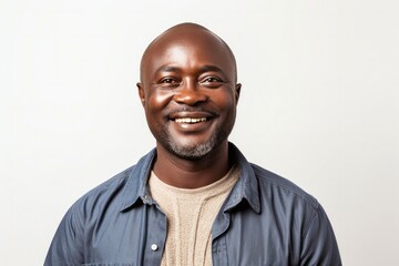 Obraz premium portrait of a confident Kenyan man in his 40s wearing a chic cardigan against a white background