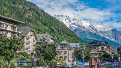 Panorama of the alpine resort town of Saint-Gervais, France.