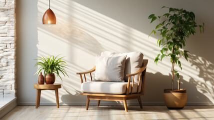 A wooden chair featuring a minimalist design style