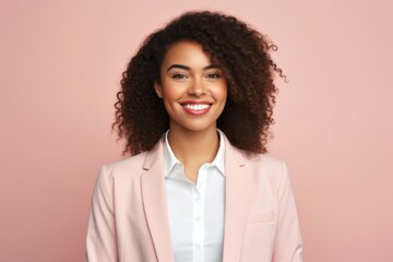 medium shot portrait of a confident Kenyan woman in her 20s wearing a classic blazer against a pastel or soft colors background - obrazy, fototapety, plakaty