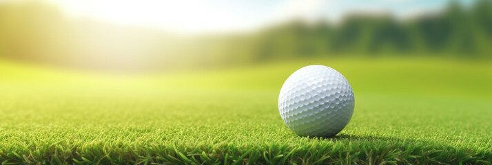 Golf ball on grass in fairway green background