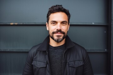 Obraz premium medium shot portrait of a confident Mexican man in his 30s wearing a chic cardigan against an abstract background