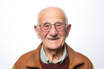 Obraz premium medium shot portrait of a happy Israeli man in his 90s wearing a chic cardigan against a white background