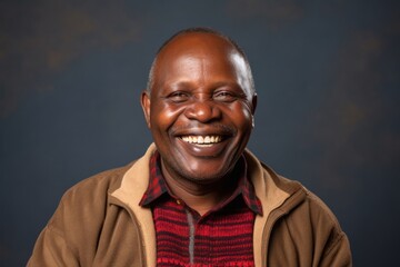 Obraz premium medium shot portrait of a happy Kenyan man in his 50s wearing a chic cardigan against an abstract background