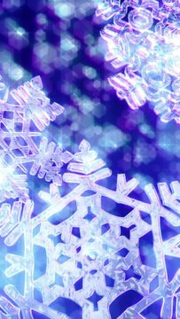 Christmas snowflakes loop with sparkly defocused background. Dark blue.