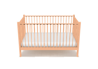 Wooden baby crib cradle bed children bedroom kids nursery furniture realistic vector