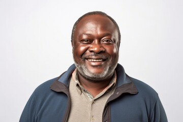 Obraz premium medium shot portrait of a Kenyan man in his 50s wearing a chic cardigan against a white background