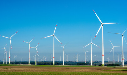 Large wind farm on agricultural area at Paderborn, North Rhine-Westphalia, Germany, Europe