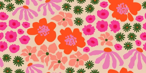 Fototapeten Exotic hand drawn flowers, seamless patterns with floral for fabric, textiles, clothing, wrapping paper, cover, banner, home decor, abstract backgrounds. © Udomdech