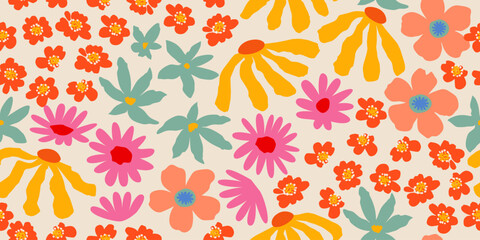 Exotic hand drawn flowers, seamless patterns with floral for fabric, textiles, clothing, wrapping paper, cover, banner, home decor, abstract backgrounds.