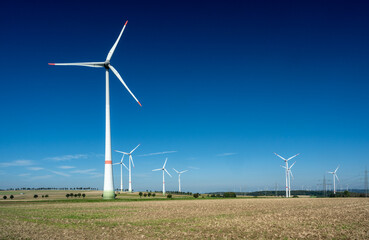 Large wind farm on agricultural area at Paderborn, North Rhine-Westphalia, Germany, Europe