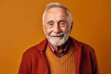 Obraz premium medium shot portrait of a confident 100-year-old elderly Polish man wearing a chic cardigan against an abstract background