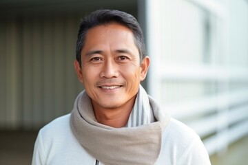 Obraz premium medium shot portrait of a confident Filipino man in his 40s wearing a charming scarf against a white background
