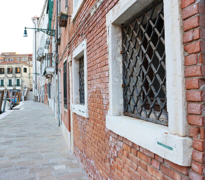 Ancient old european street with grilled window isolated PNG photo with transparent background. High quality cut out scene element. Realistic image overlay for website design, layout, social media