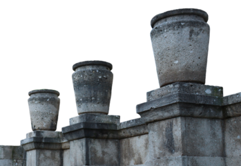 Old stone vases ornament in medieval city isolated PNG photo with transparent background. High quality cut out scene element. Realistic image overlay
