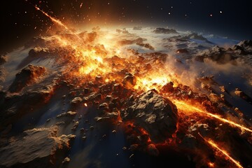 Asteroid Impact depiction of a massive asteroid colliding with Earth, . Generated with AI