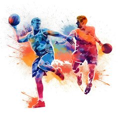 Playing basketball, Illustration style by Generative AI - obrazy, fototapety, plakaty