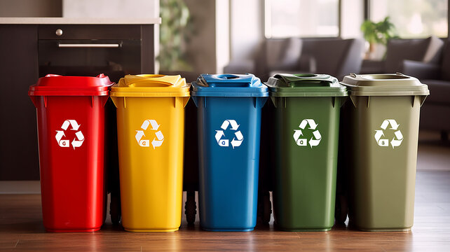 multi-colored containers for separate garbage collection garbage recycling.