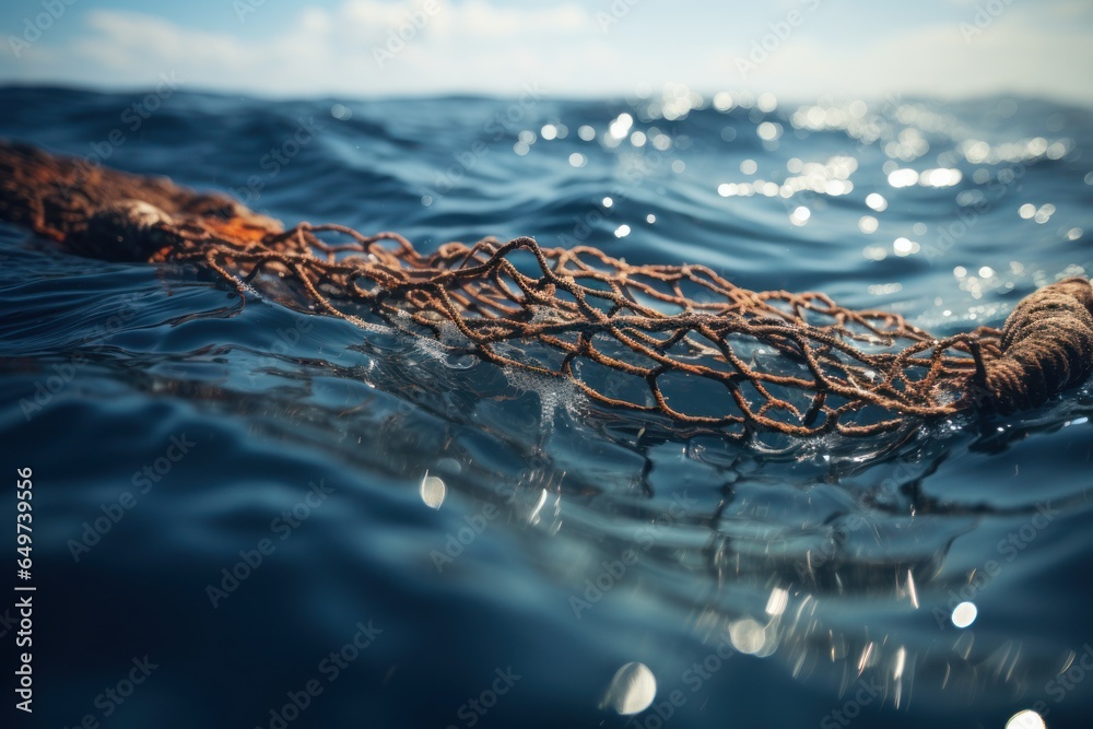 Poster a fishing net peacefully floats on top of a body of water, creating a tranquil scene. this image can