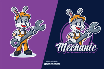 Cute Bunny mechanic mascot vector illustration