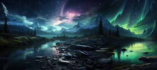 Aurora Borealis: A dazzling display of the Northern Lights, painting the night sky with vibrant colors.Generated with AI