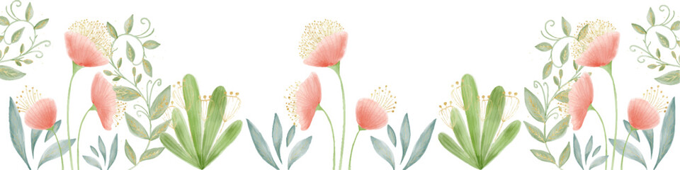 Gold banner,luxury background. Hand Drawn Illustration brush stroke paint
 ornament decorate.Watercolor leaves,green foliage. Wedding invitation border