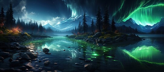 Aurora Borealis: A dazzling display of the Northern Lights, painting the night sky with vibrant colors.Generated with AI