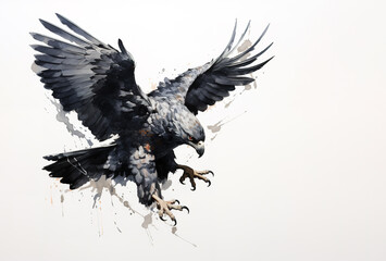 Watercolor painting of black eagle on white background. Birds. Wildlife Animals. Illustration, Generative AI.