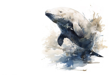 Watercolor painting of dugong on white background. Wildlife Animals. Illustration, Generative AI.