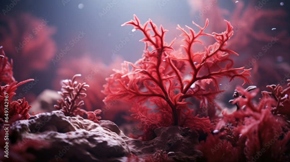 Wall mural red algae rhodophyta. abstract close-up, selective focus, and creative lighting