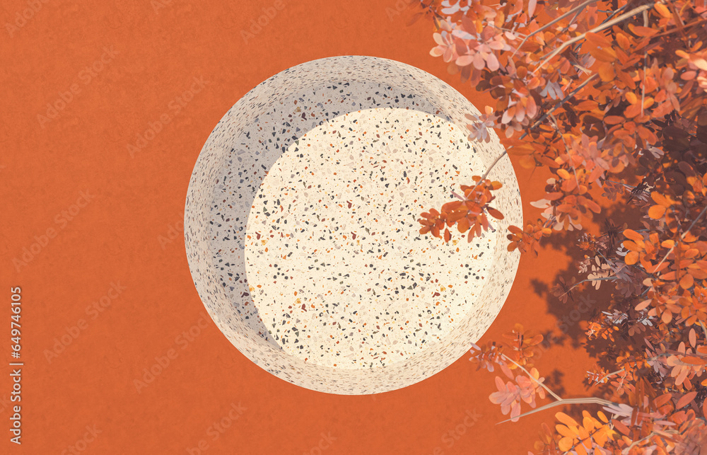 Fototapete abstract autumn scene with a podium for product display. 3d rendering.