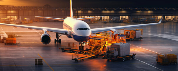 Airport, Loading and unloading of cargo, containers. Business logistics, industrial warehouses and logistics companies. E-commerce, wholesale trade of goods.