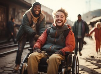 A group of wheelchair users