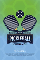 Pickleball tournament flyer with logo emblem vector illustration