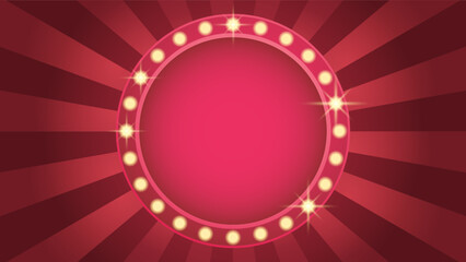 Round red retro signboard with the inscription glowing light bulbs.