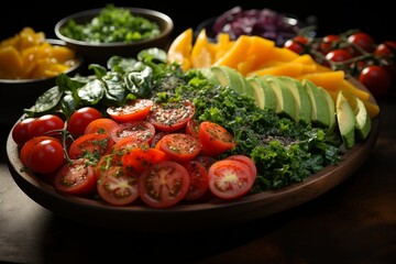 Vegan Salad Bowl, Fresh and Colorful Ingredients for World Vegan Day Celebration, Healthy Gourmet Cuisine Presentation with Delicious Ingredients