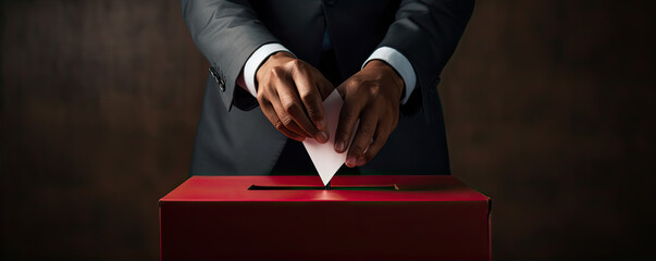 Election concept. Man putting a letter or ballot into box. - obrazy, fototapety, plakaty