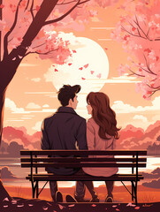 Man And Woman Sitting On A Bench Looking At The Sun