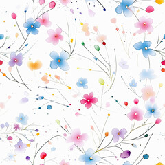 Watercolor Paint Nature Flower Pattern Seamless  Background