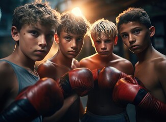 A group of teenage boxers - obrazy, fototapety, plakaty