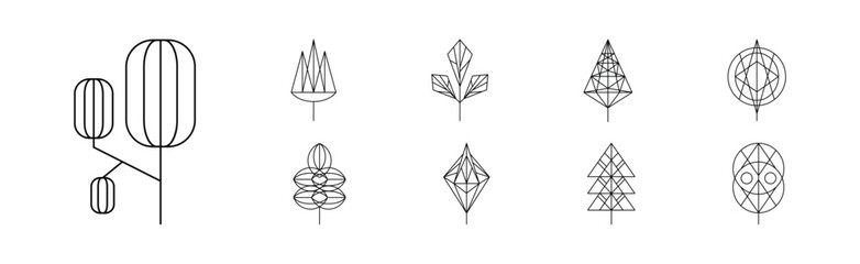 Floral Decoration Plant Line Stroke Icon Pictogram Symbol Vector Set