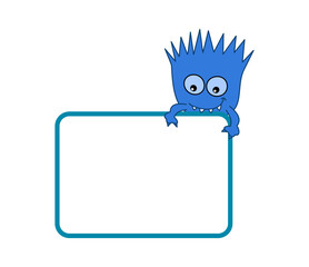 Little smiling blue disease in billboard with blue frame on white background - vector